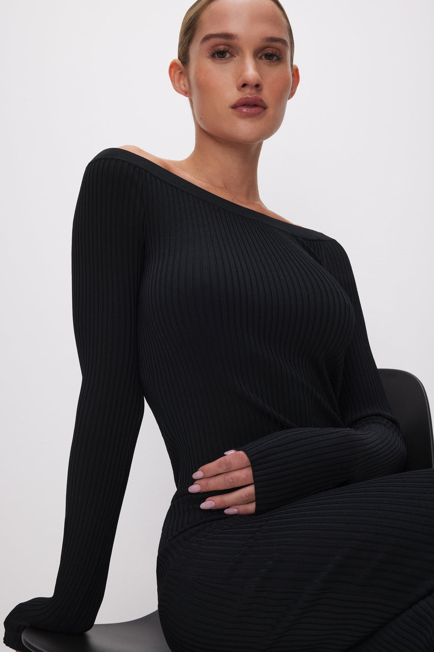 STRETCH RIB MAXI DRESS | BLACK001 View 4 - model: Size 0 |