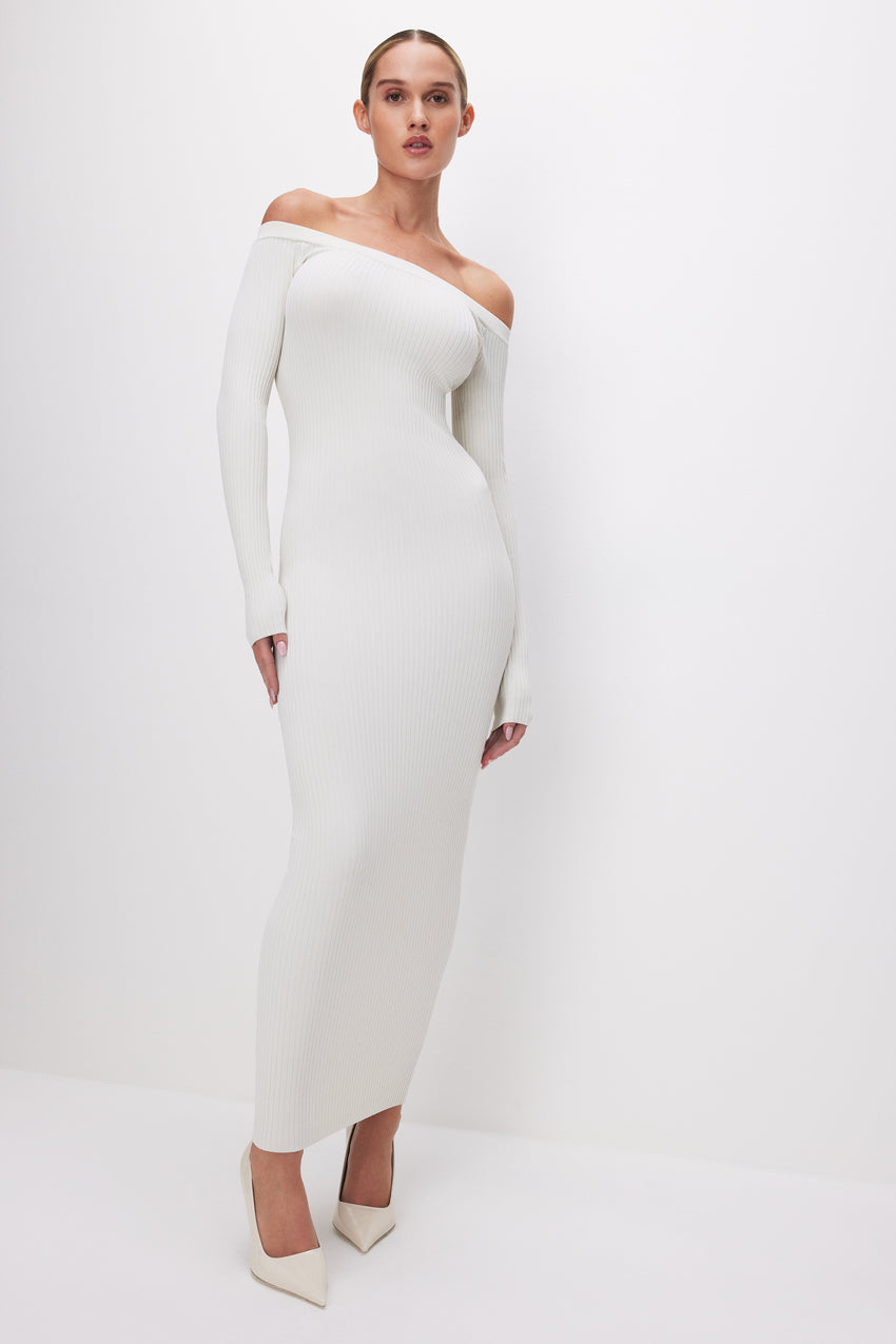 STRETCH RIB MAXI DRESS | CLOUD WHITE View 2 - model: Size 0 |