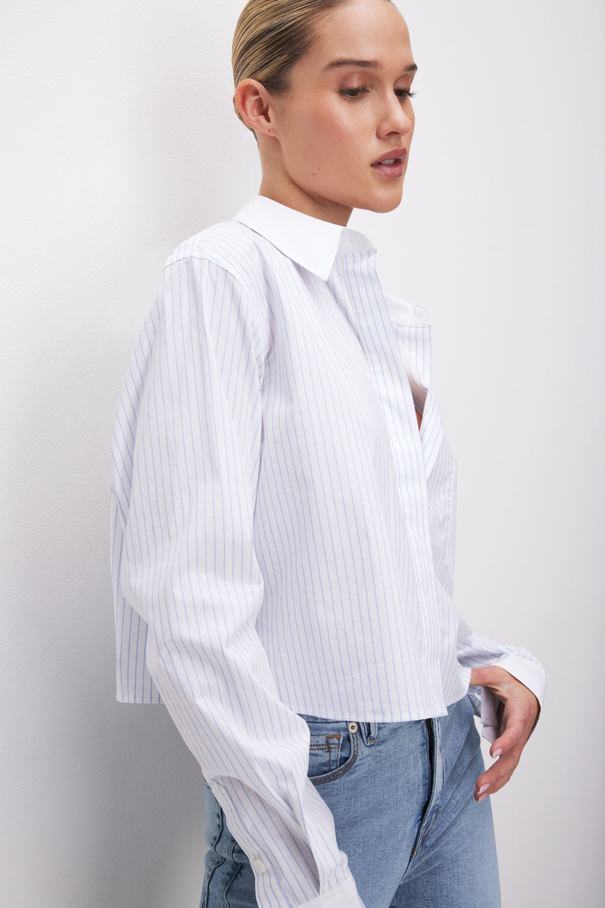 CROPPED COTTON OXFORD SHIRT | GOOD BLUE STRIPE001 View 0 - model: Size 0 |