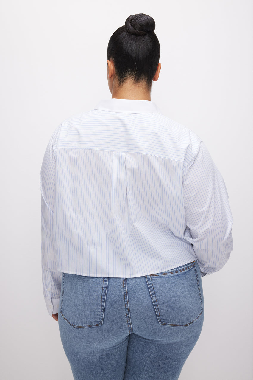 CROPPED COTTON OXFORD SHIRT | GOOD BLUE STRIPE001 View 7 - model: Size 16 |