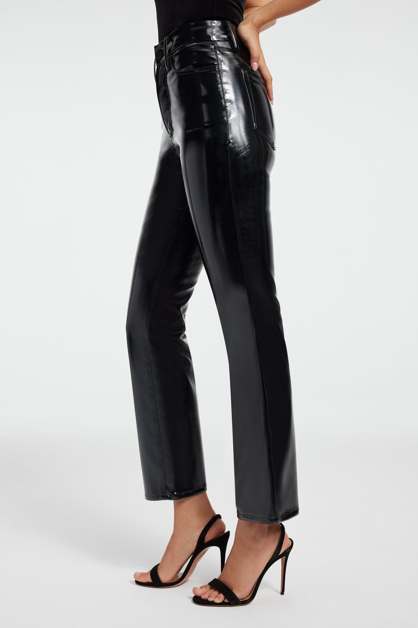 GOOD CURVE STRAIGHT VINYL PANTS | BLACK001 - GOOD AMERICAN