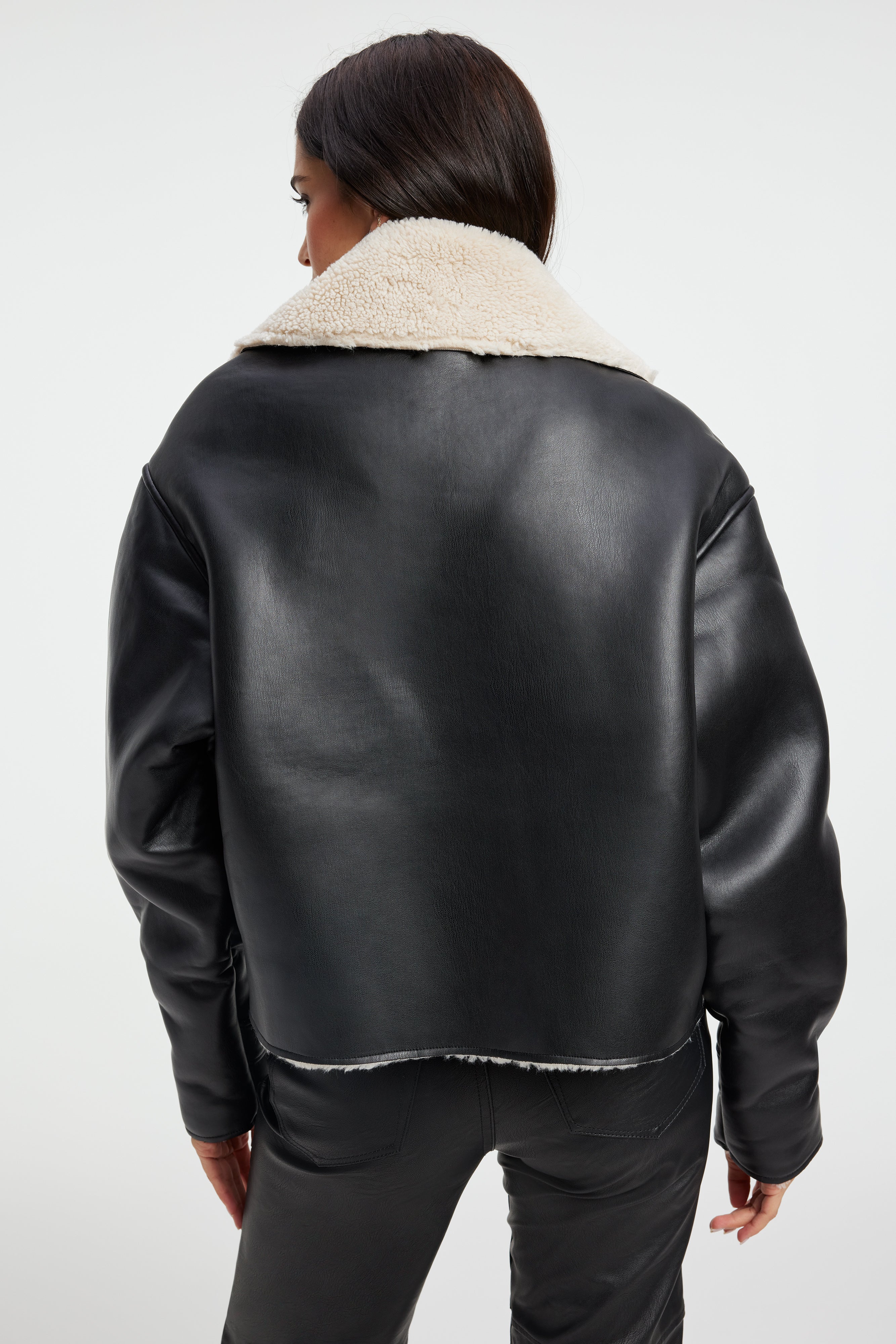 FAUX LEATHER SHEARLING JACKET | BLACK001 - GOOD AMERICAN