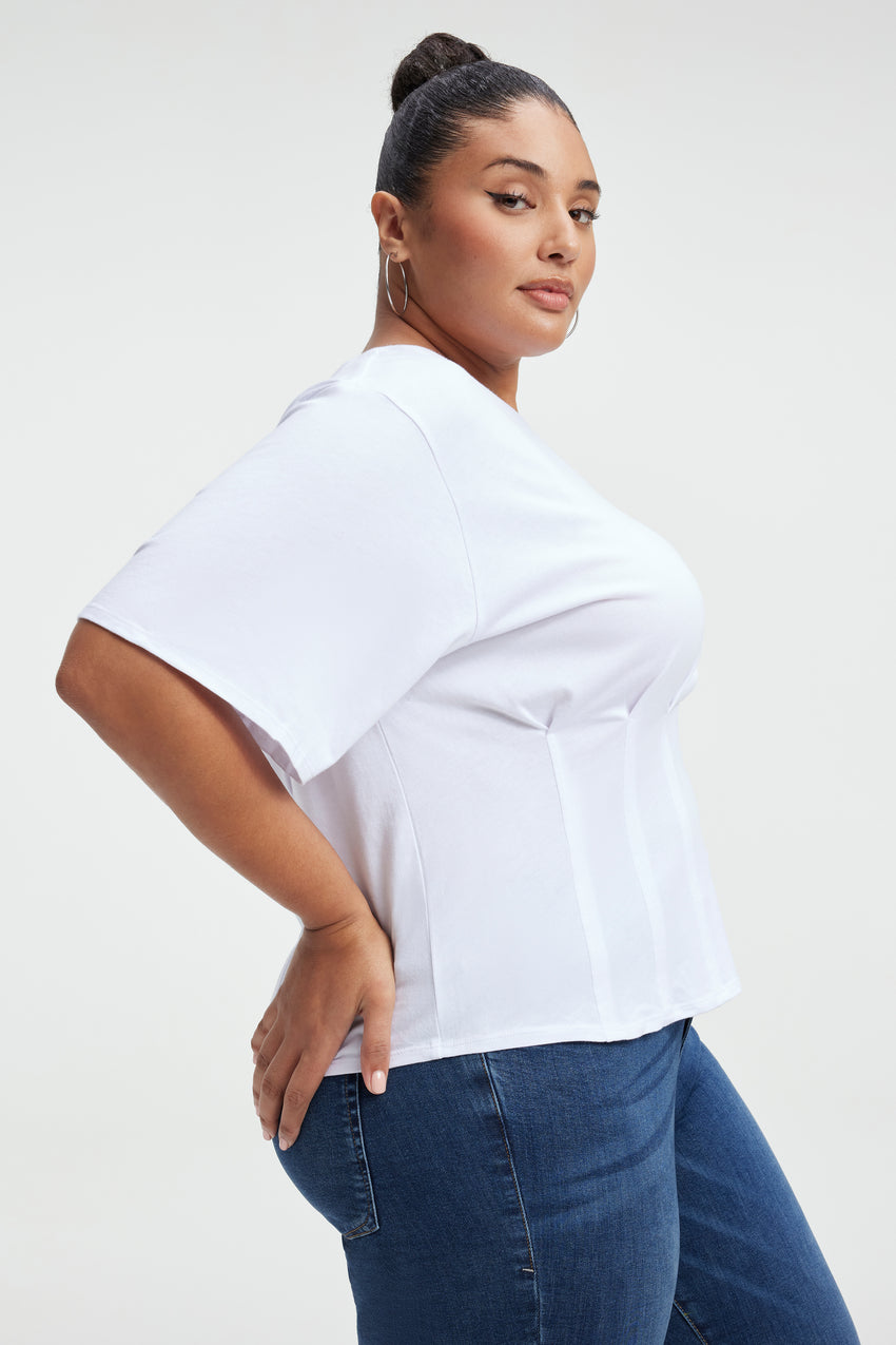 CORSET SHORT SLEEVE TEE | WHITE001 View 3 - model: Size 16 |