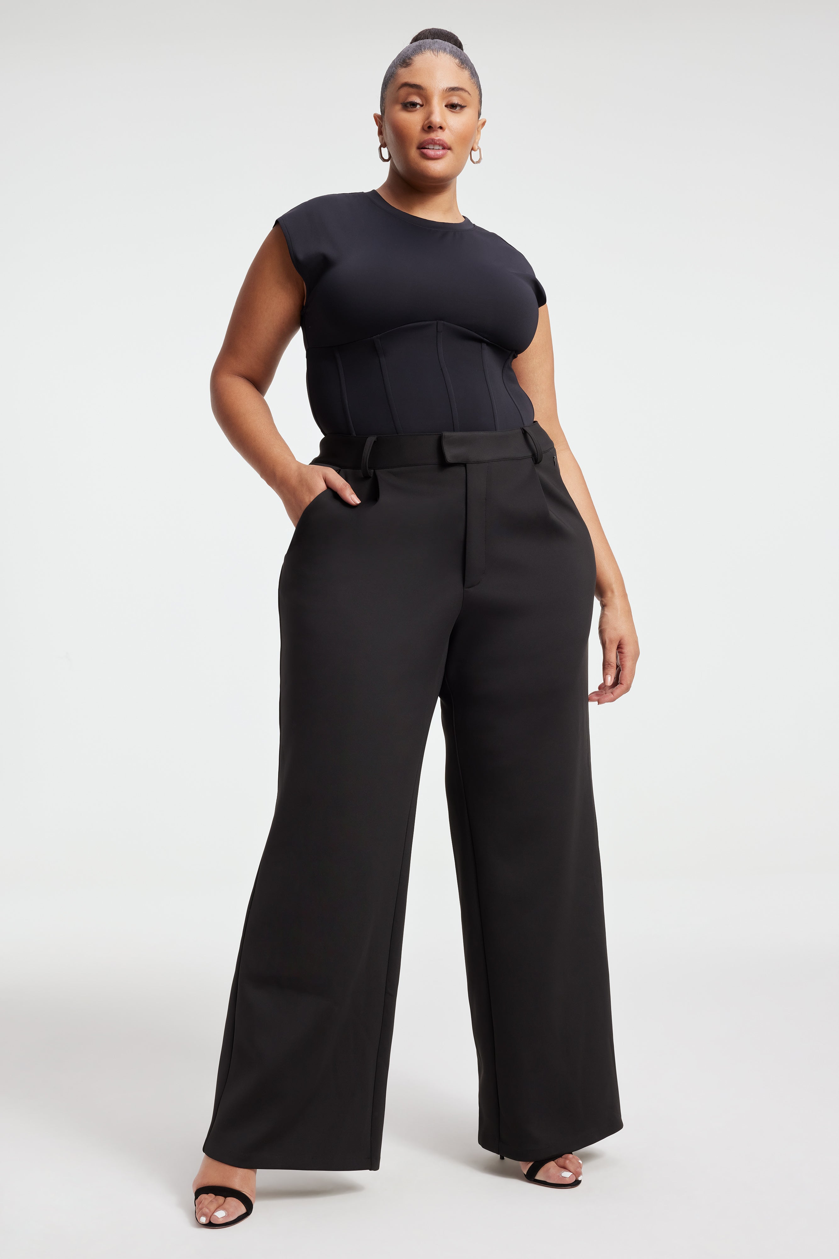 Black Bodysuit Top with Velvet Polka Dots on Large Ruffle and Illusion  Neckline PRA 908_sale