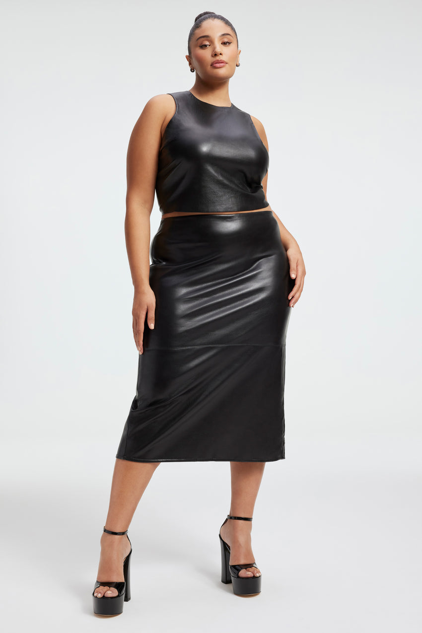 FAUX LEATHER MIDI SKIRT | BLACK001 View 8 - model: Size 16 |