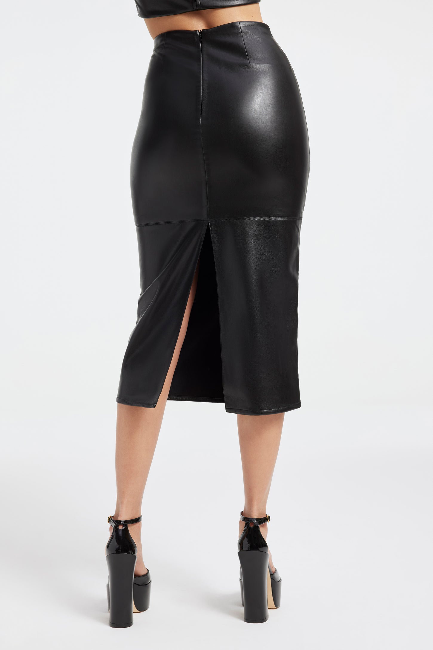 FAUX LEATHER MIDI SKIRT | BLACK001 - GOOD AMERICAN