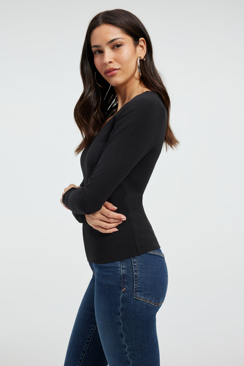 Pamela Long Sleeve Scoop Neck Top Black