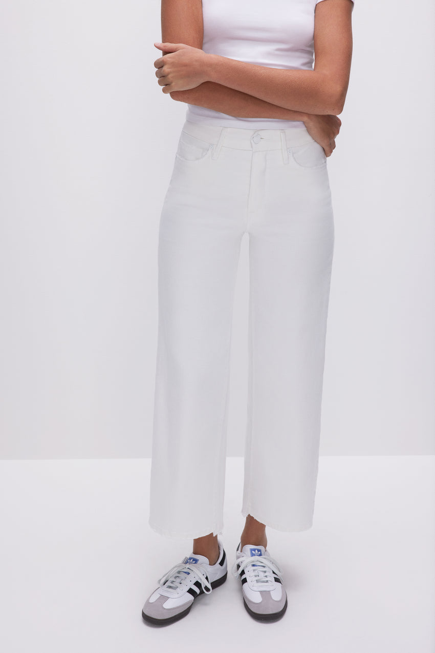 GOOD WAIST CROPPED PALAZZO JEANS | WHITE001 View 2 - model: Size 0 |