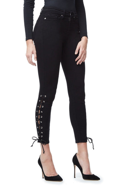 Good Legs Crop Lace Up Jeans - Black001 | GOOD AMERICAN