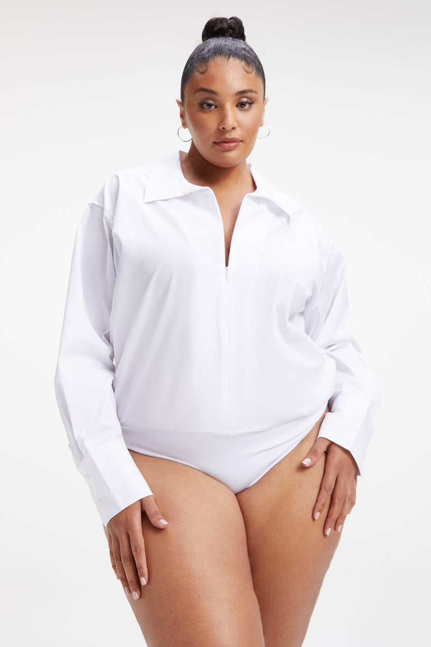 ZIP FRONT POPLIN BODYSUIT | WHITE001 View 1 - model: Size 16 |