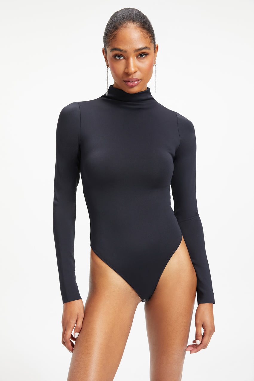 Sleek Style Black Funnel Neck Bodysuit