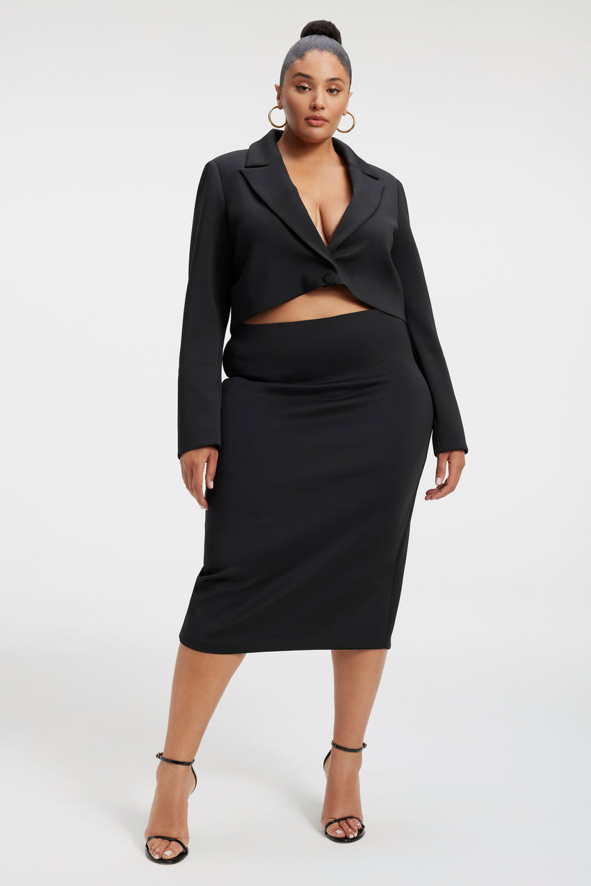 SHINY SCUBA PENCIL SKIRT | BLACK001 View 6 - model: Size 16 |