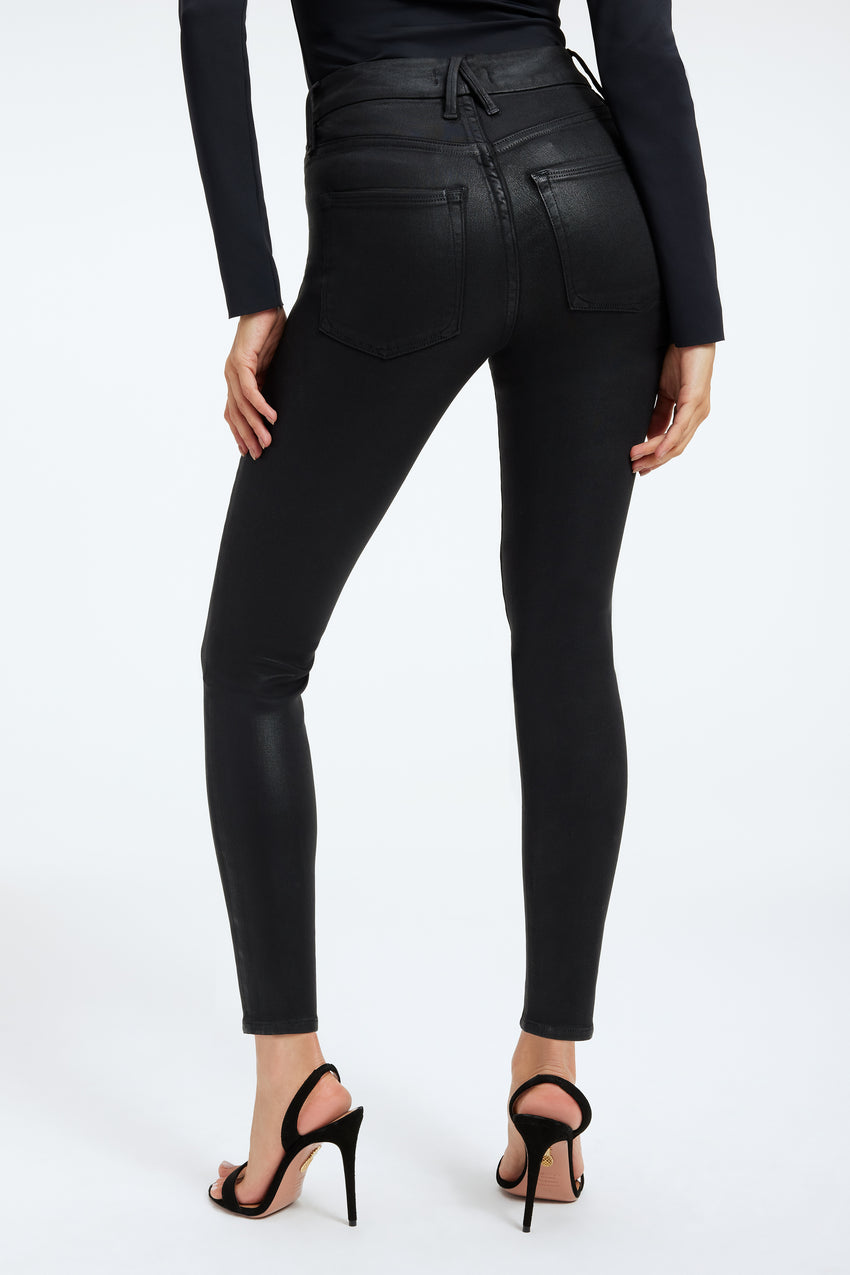 GOOD LEGS COATED SKINNY JEANS | BLACK001 View 3 - model: Size 0 |