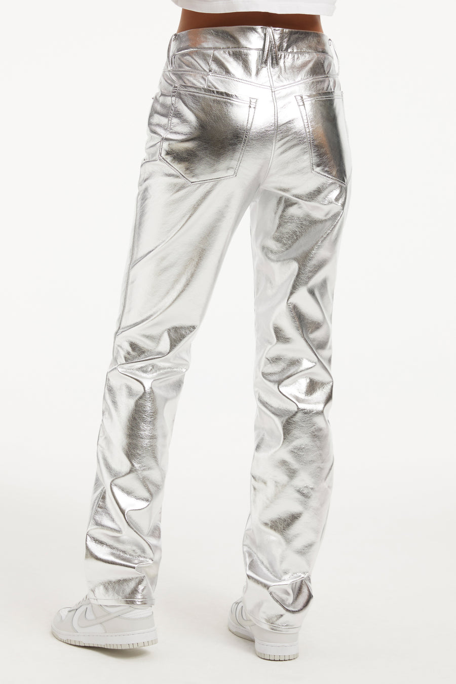 GOOD ICON METALLIC FAUX LEATHER PANTS | SILVERMETALLIC005 - GOOD AMERICAN