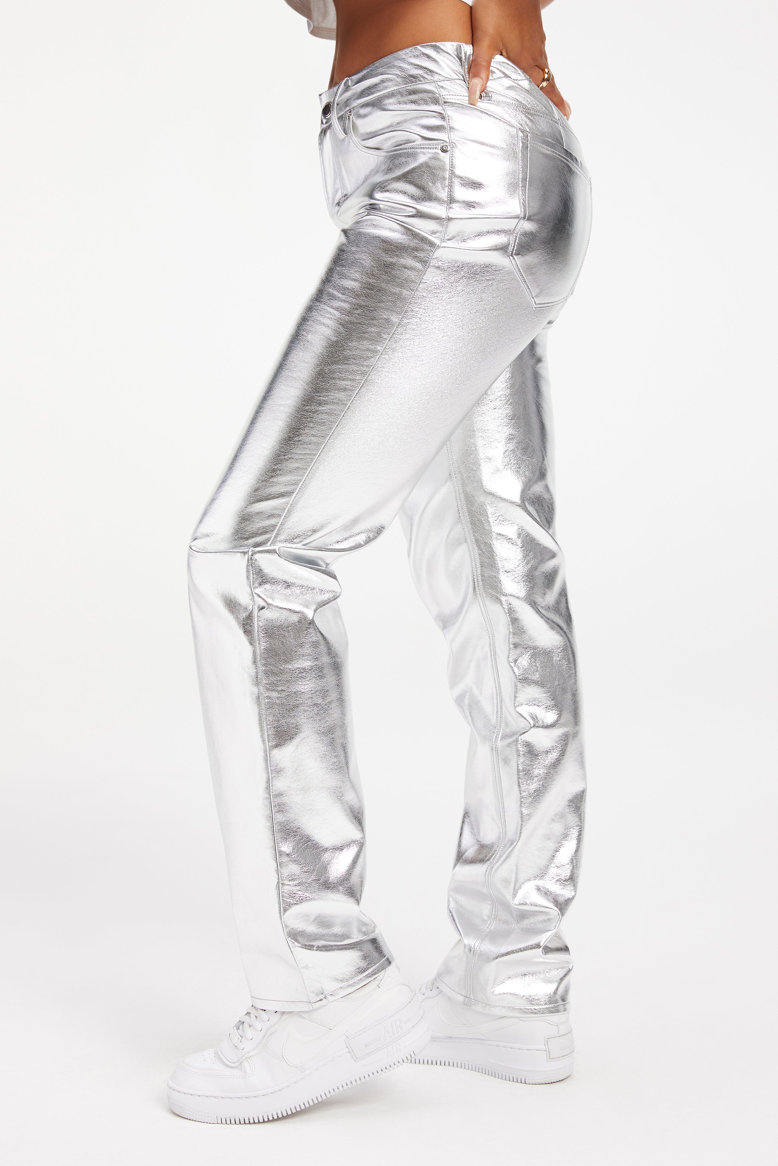 Zara | Pants & Jumpsuits | New Zara Silver Shiny Metallic Shiny Cargo Space  Pants Bloggers Fave | Poshmark