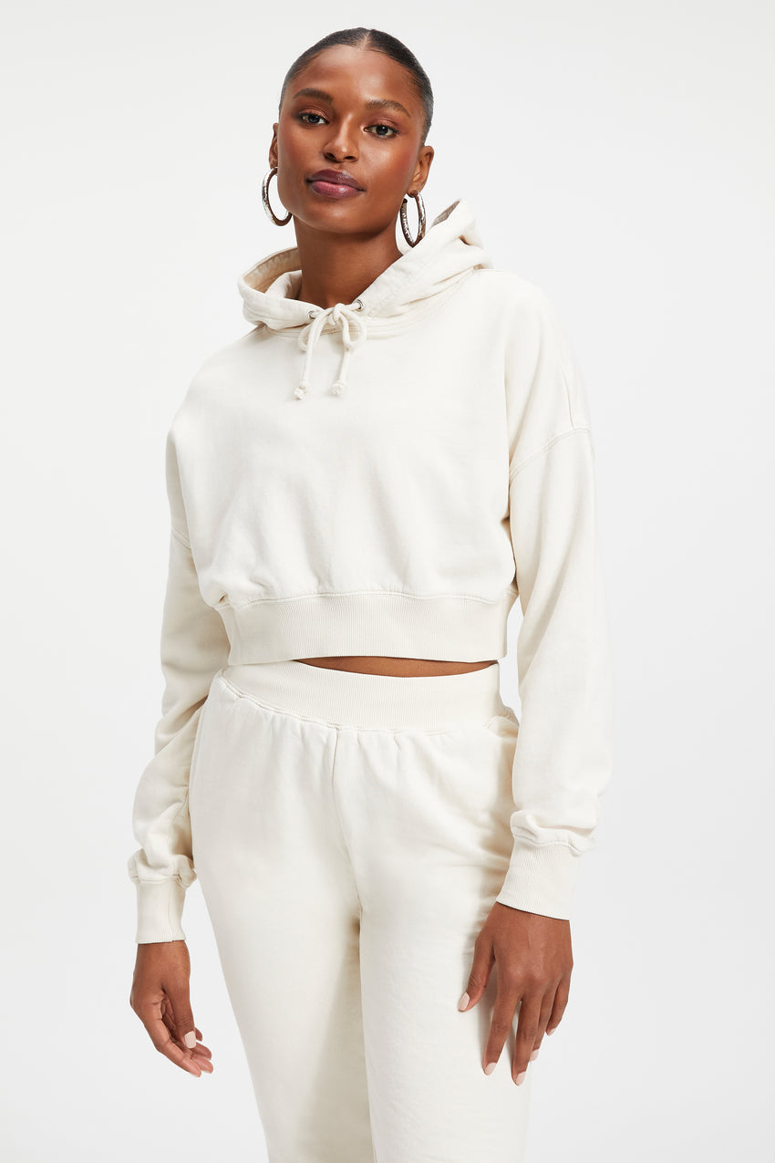 COTTON CROPPED HOODIE | BONE001 View 8 - model: Size 0 |