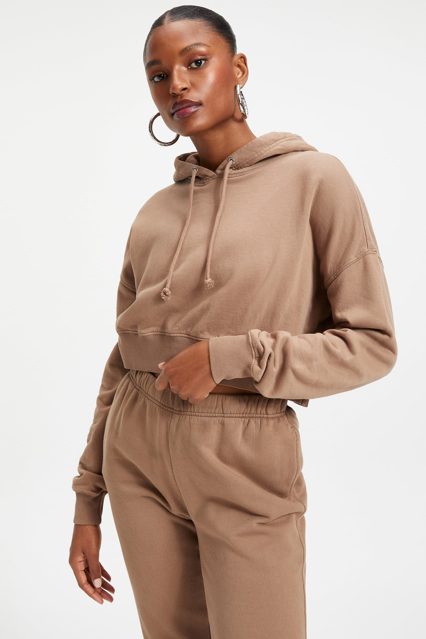 COTTON CROPPED HOODIE | PUTTY001 View 1 - model: Size 0 |