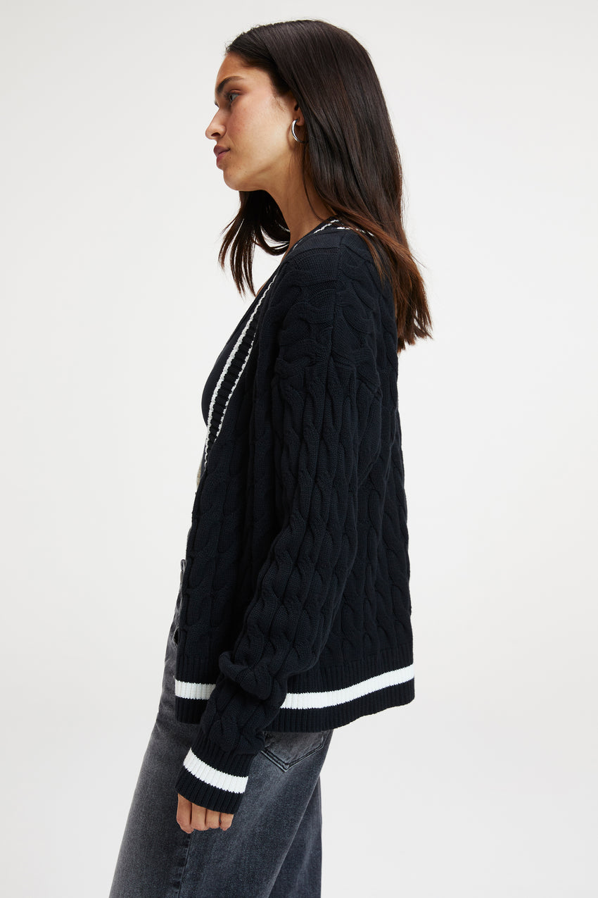 OVERSIZED COLLEGIATE CARDIGAN | BLACK001 View 3 - model: Size 0 |