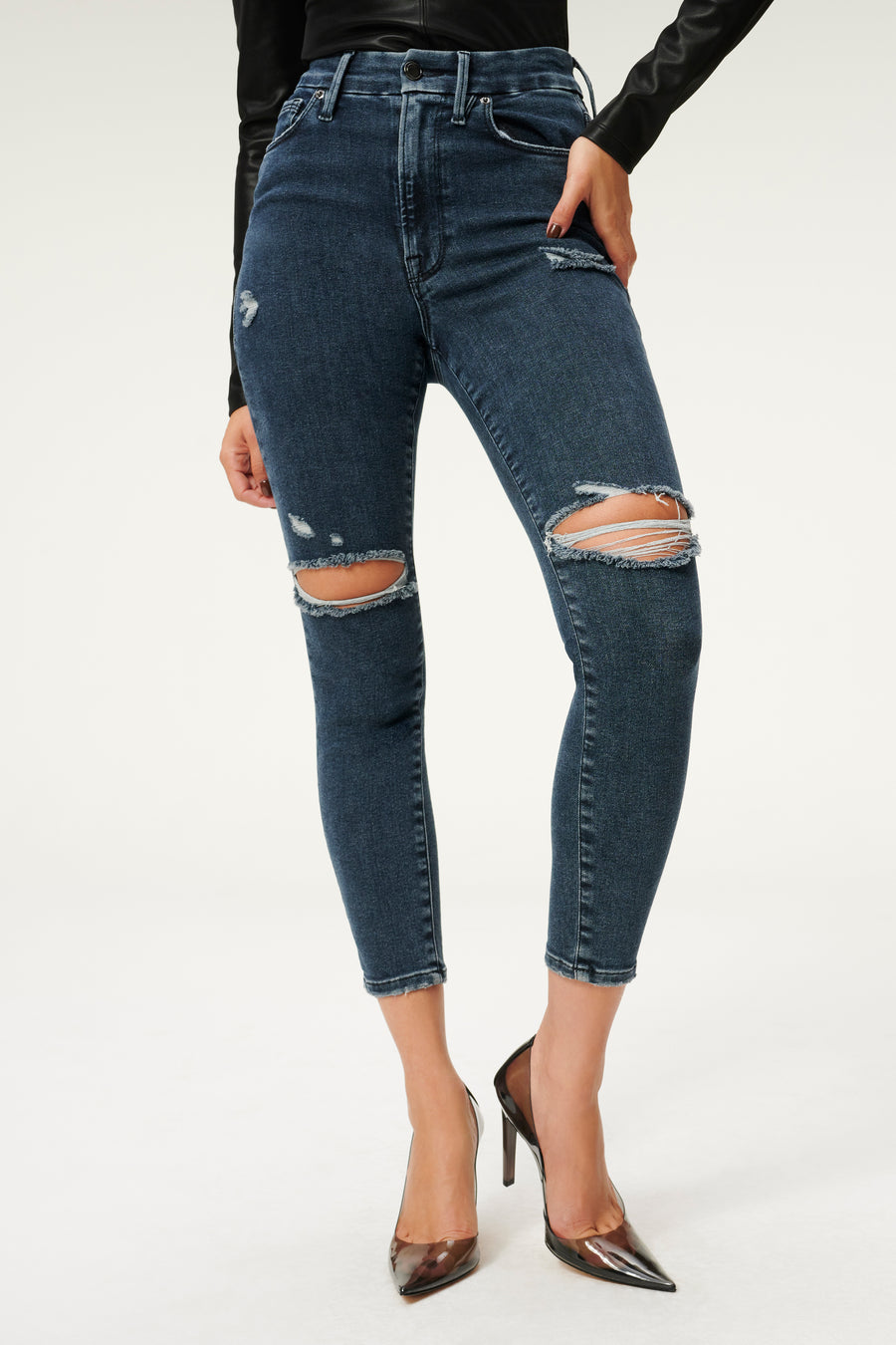 ALWAYS FITS GOOD WAIST CROPPED SKINNY JEANS | BLUE857 - GOOD AMERICAN