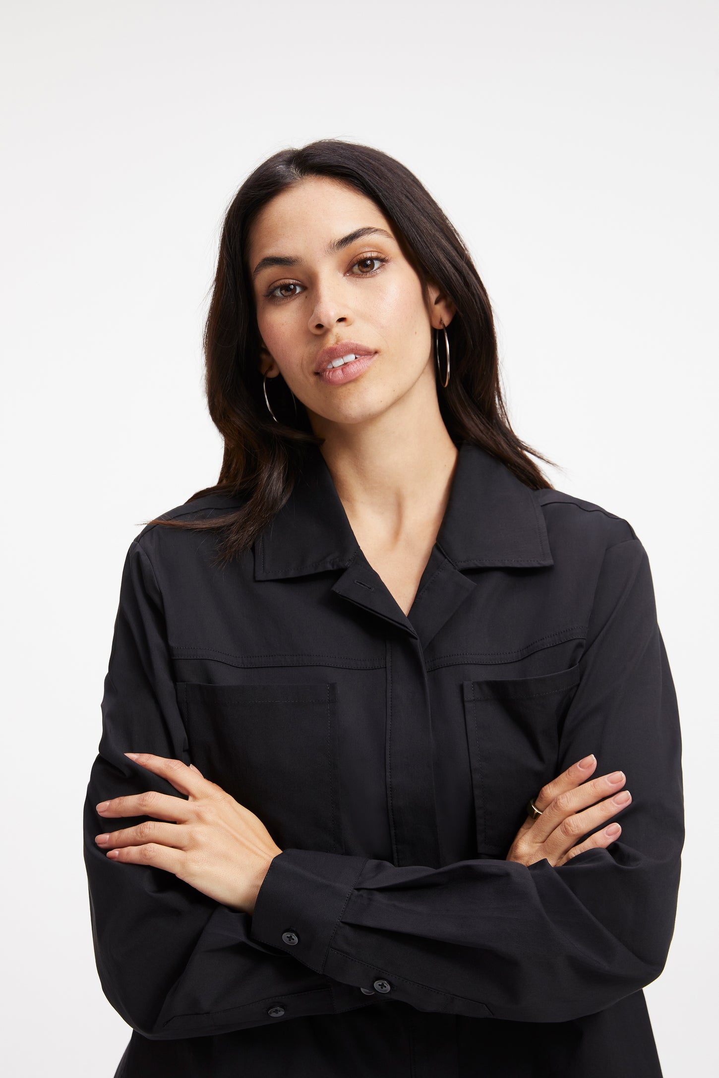 SLIT BACK POPLIN SHIRT | BLACK001 - GOOD AMERICAN