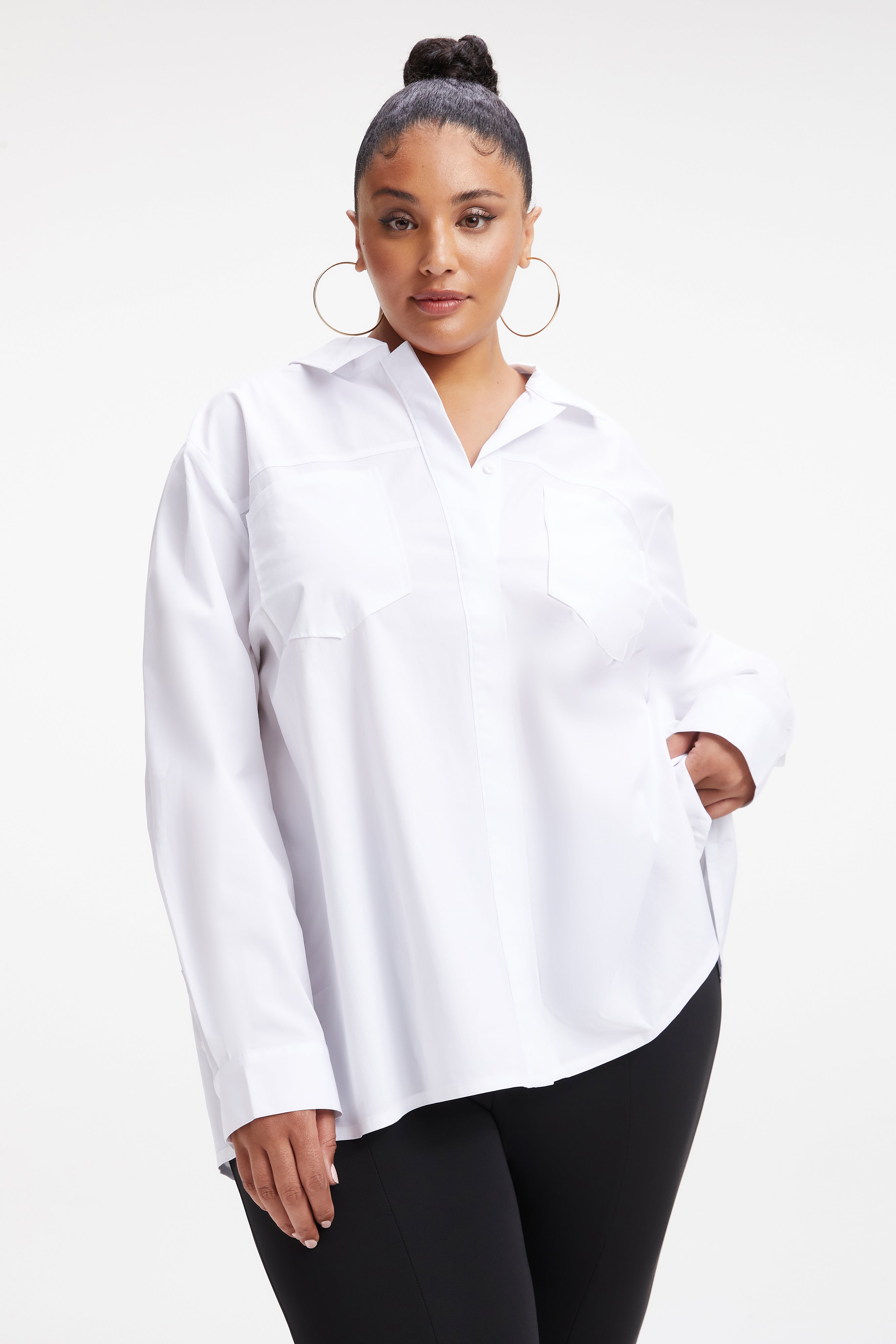 SLIT BACK POPLIN SHIRT | WHITE001 - GOOD AMERICAN