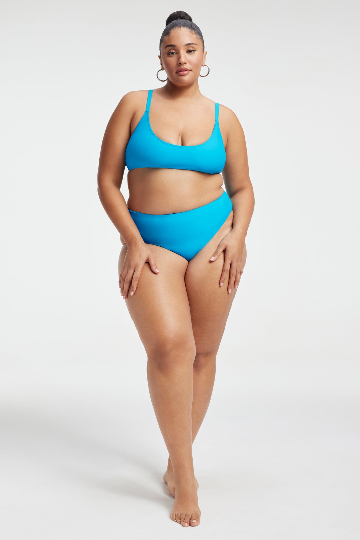 Curves Blue Geometric High Waist Bikini Bottoms