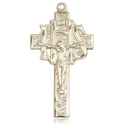 Crucifix-IHS Medal Necklace - 14K Gold Filled - 1-1/4 Inch Tall x 5/8 Inch Wide with 24" Chain