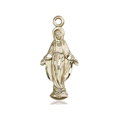 Miraculous Medal Necklace - 14K Gold - 7/8 Inch Tall by 3/8 Inch Wide with 24" Chain