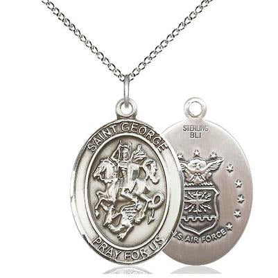 St. George Air Force Medal Necklace - Sterling Silver - 7/8 Inch Tall x 3/4 Inch Wide with 18" Chain