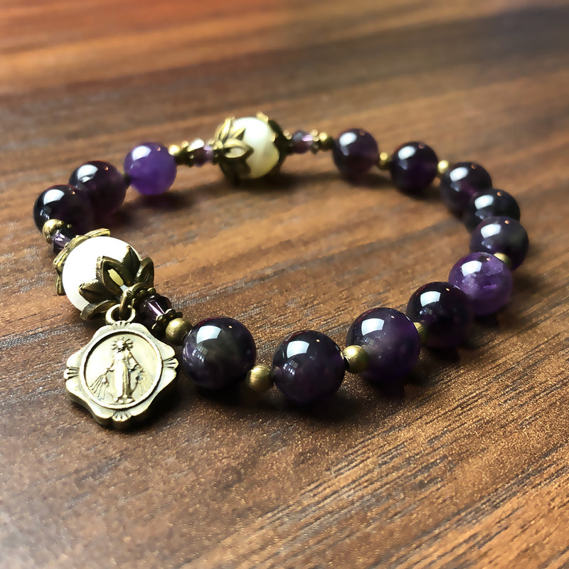 Amethyst and Mother of Pearl Stone Rosary Bracelet by Catholic Heirloo