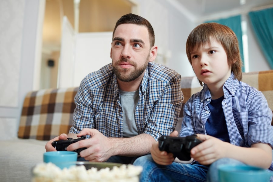 father and son playing games