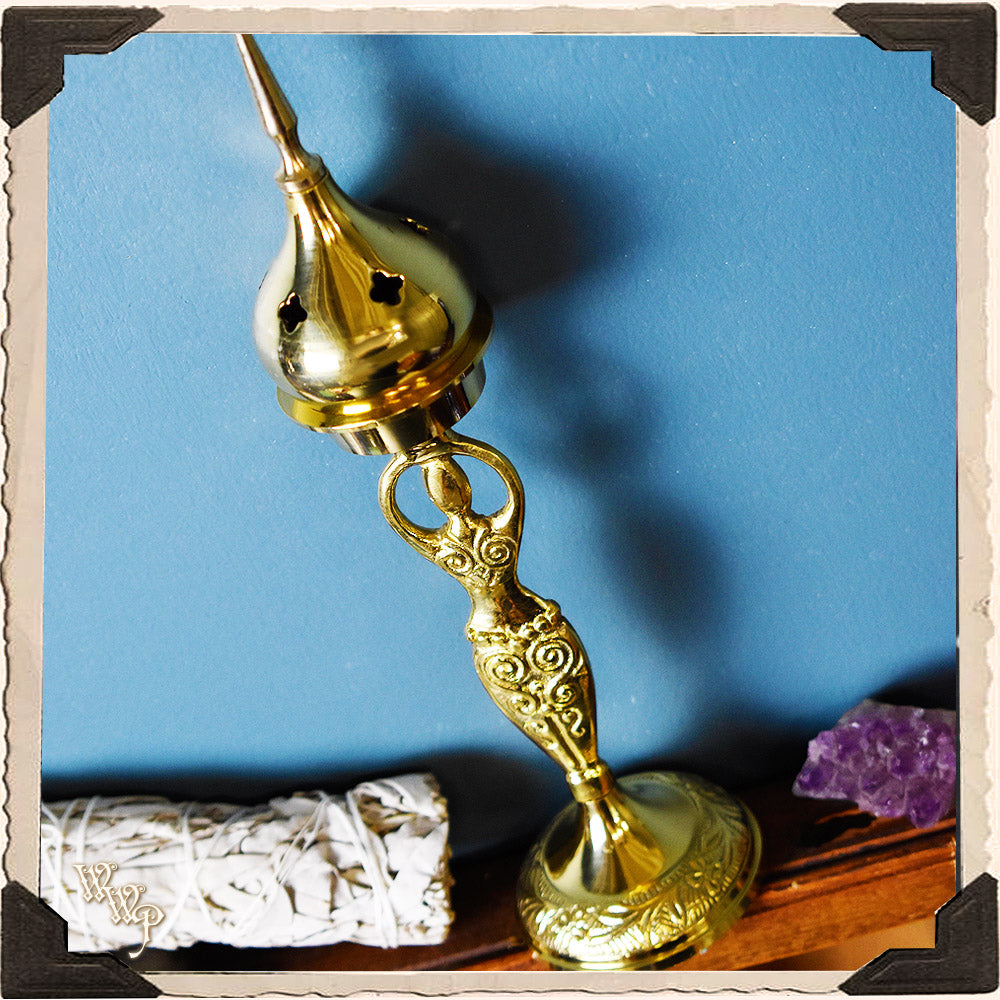 BRASS GODDESS INCENSE BURNER. Upright Cone Incense Holder. For Altar D ...