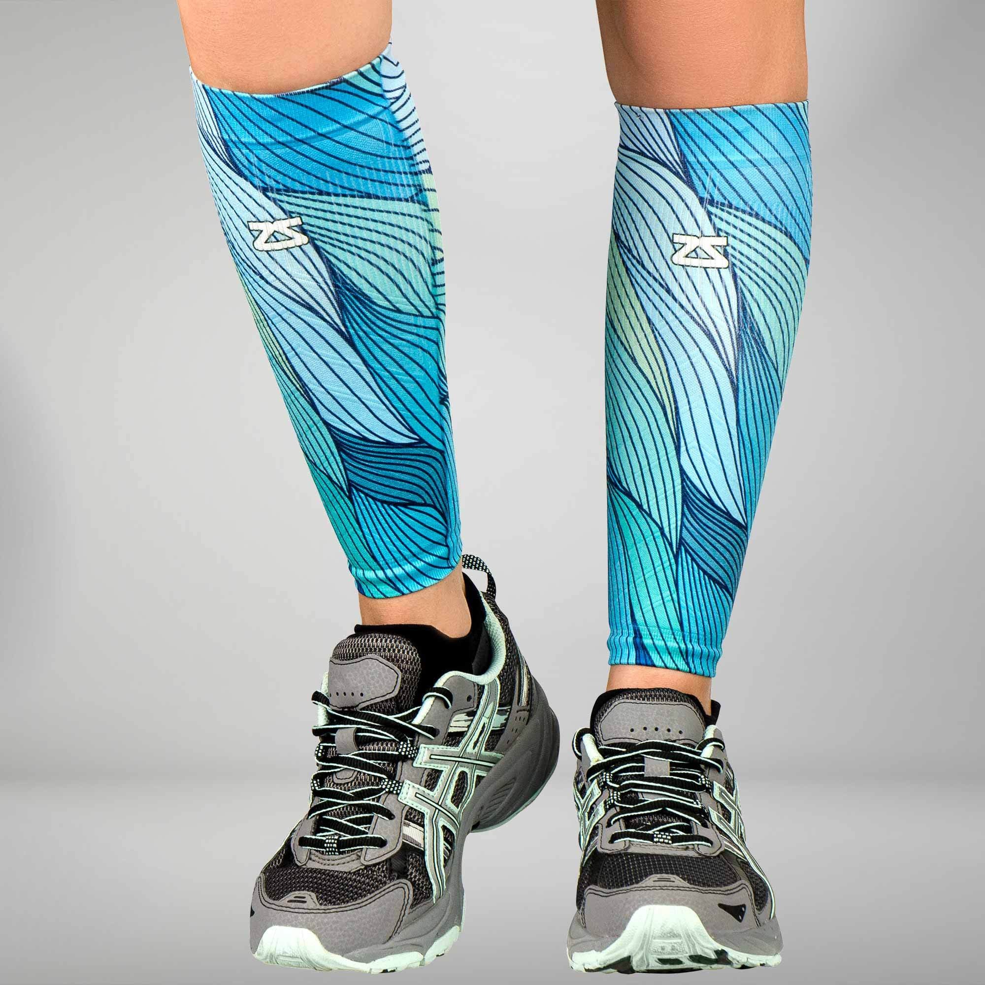 Abstract Waves Compression Leg Sleeves Marathon Running Zensah