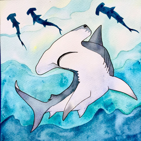 hammerhead shark watercolor painting