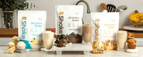 3 bags of 310 all in one meal replacement shake on the counter