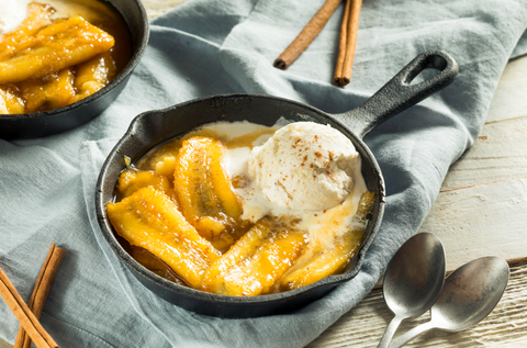 Homemade Sauteed Bananas Foster with Cinnamon and Ice Cream