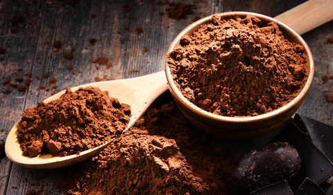 cocoa powder on wooden spoon