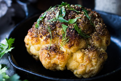 Whole Roasted Cauliflower with Tahini Sauce