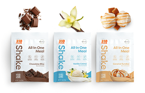Three bags of 310's new all-in-one shake blend