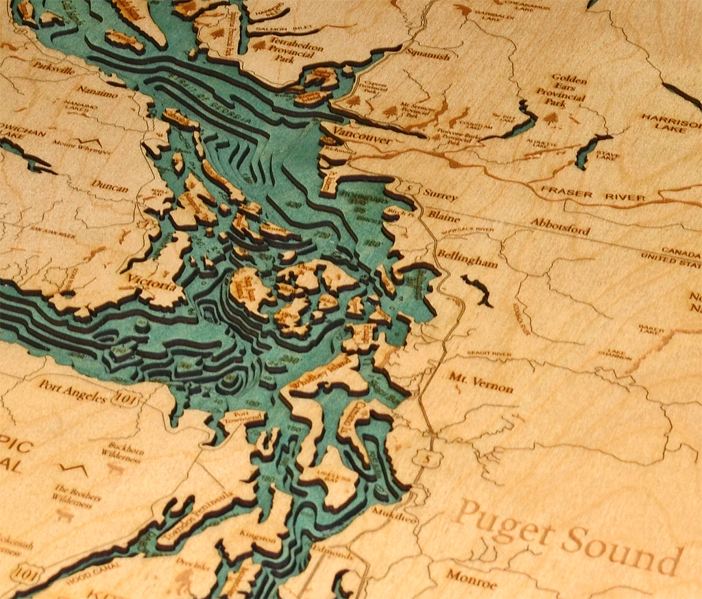 Salish Sea Wood Map Woodchart Of Salish Sea, Washington - Captain's Nautical Books & Charts