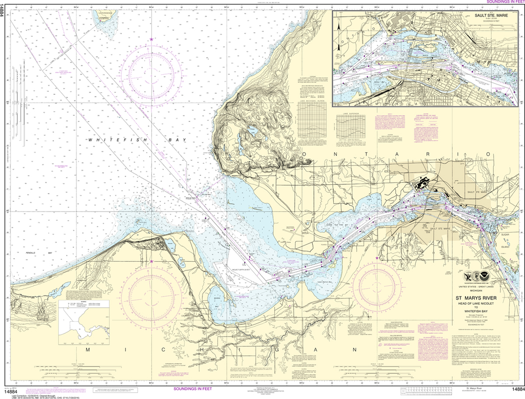 Whitefish Bay Lake Superior Map Noaa Chart 14884: St. Marys River; Head Of Lake Nicolet To Whitefish -  Captain's Nautical Books & Charts