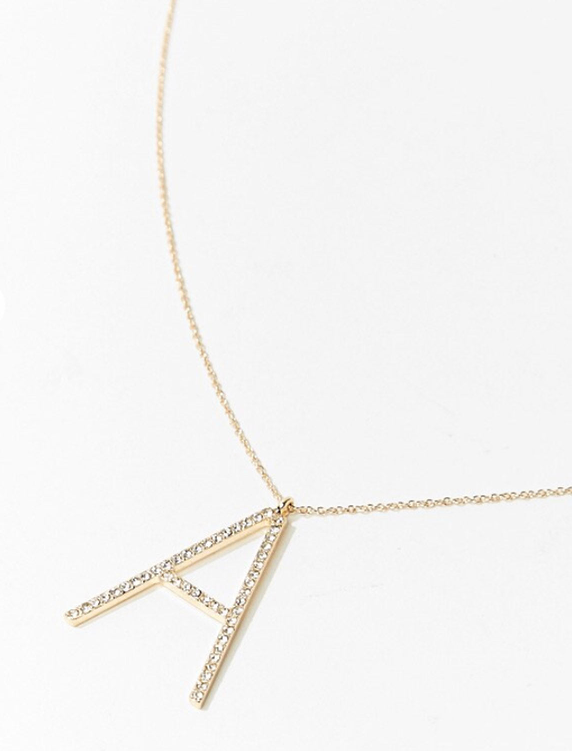Rhinestone necklace shown with letter A
