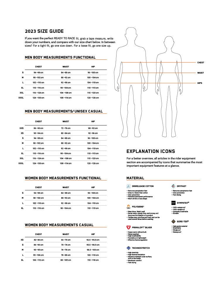 KTM 2023 POWERWEAR Size Guide