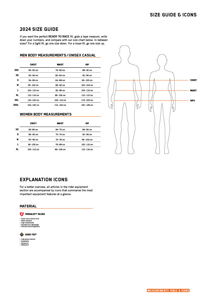 KTM 2024 POWERWEAR Size Guide