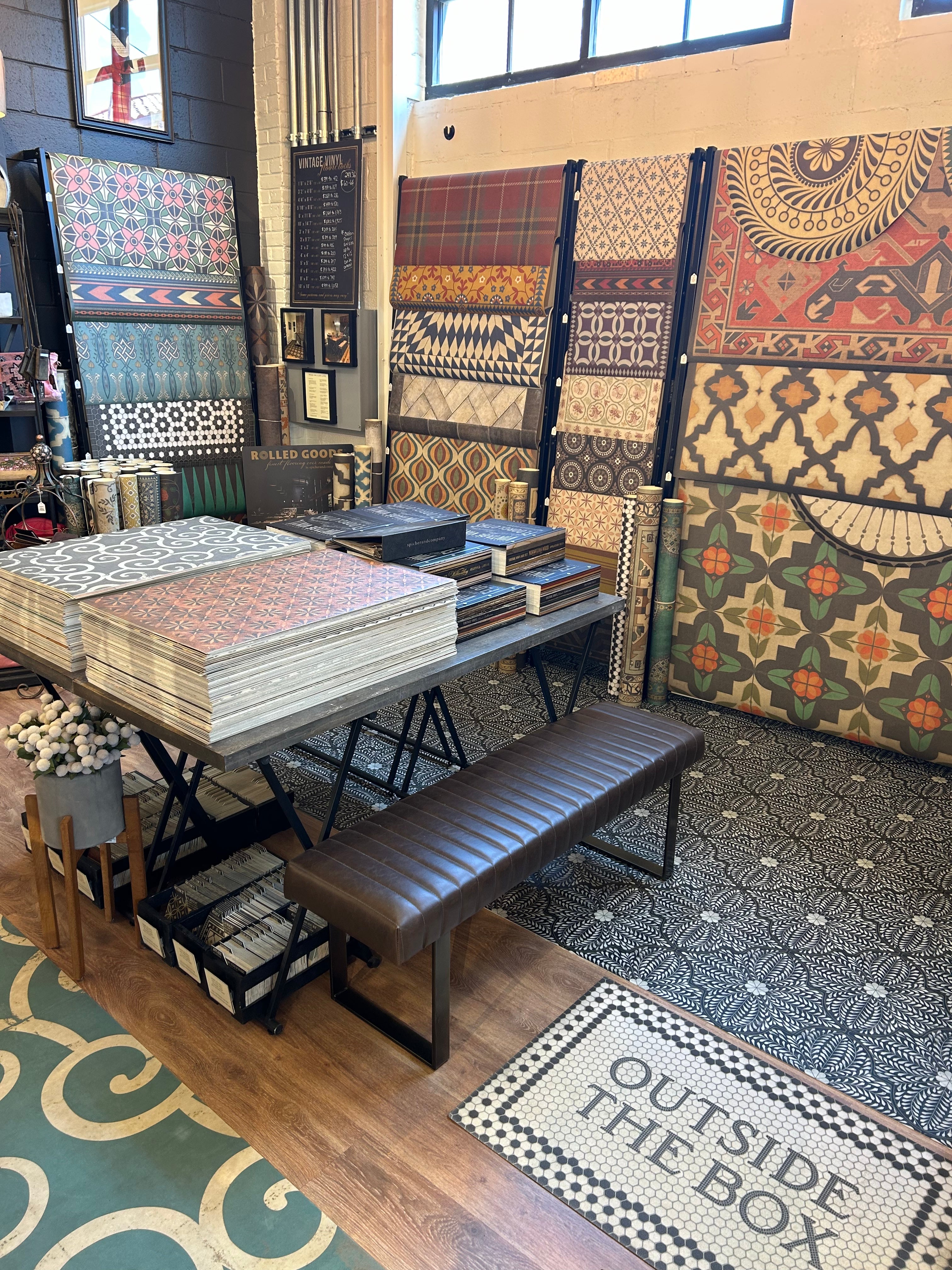 Spicher and Company Vintage Vinyl Floor Cloths We are All Mad Here Modern  Area Rugs