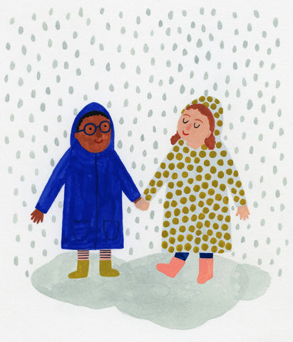 kids holding hand under the rain