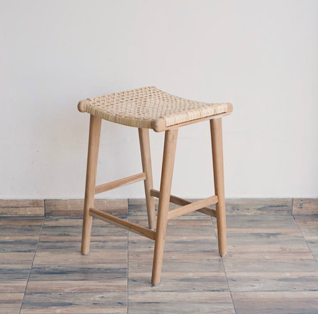 teak and rattan stool