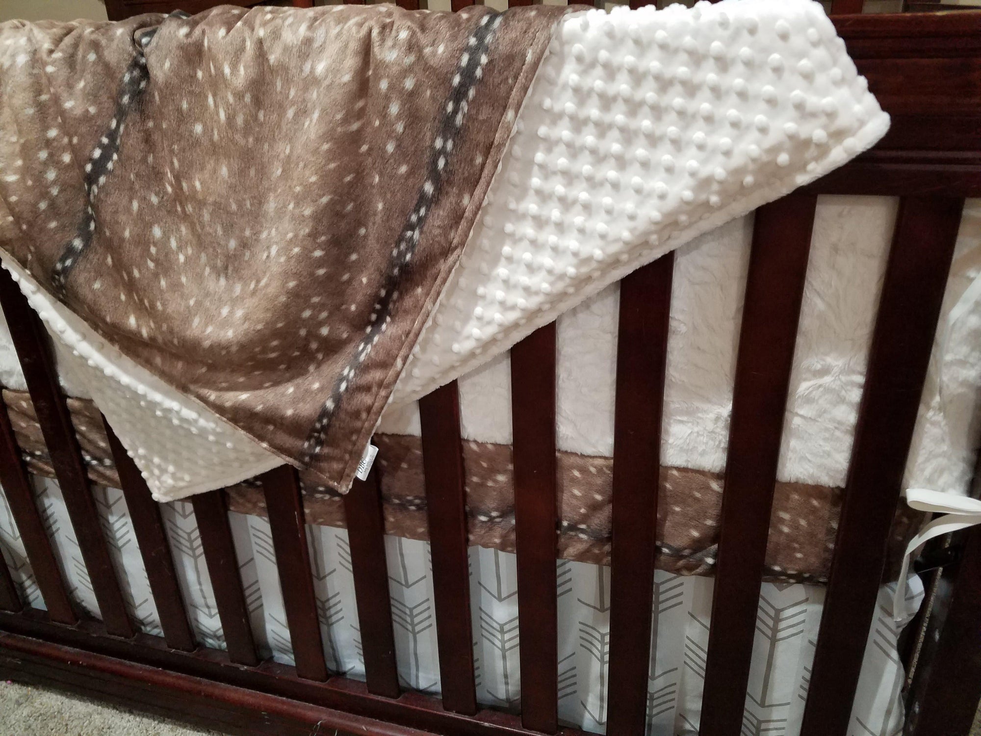 Custom Neutral Crib Bedding Deer Skin White Tan Arrow Axis