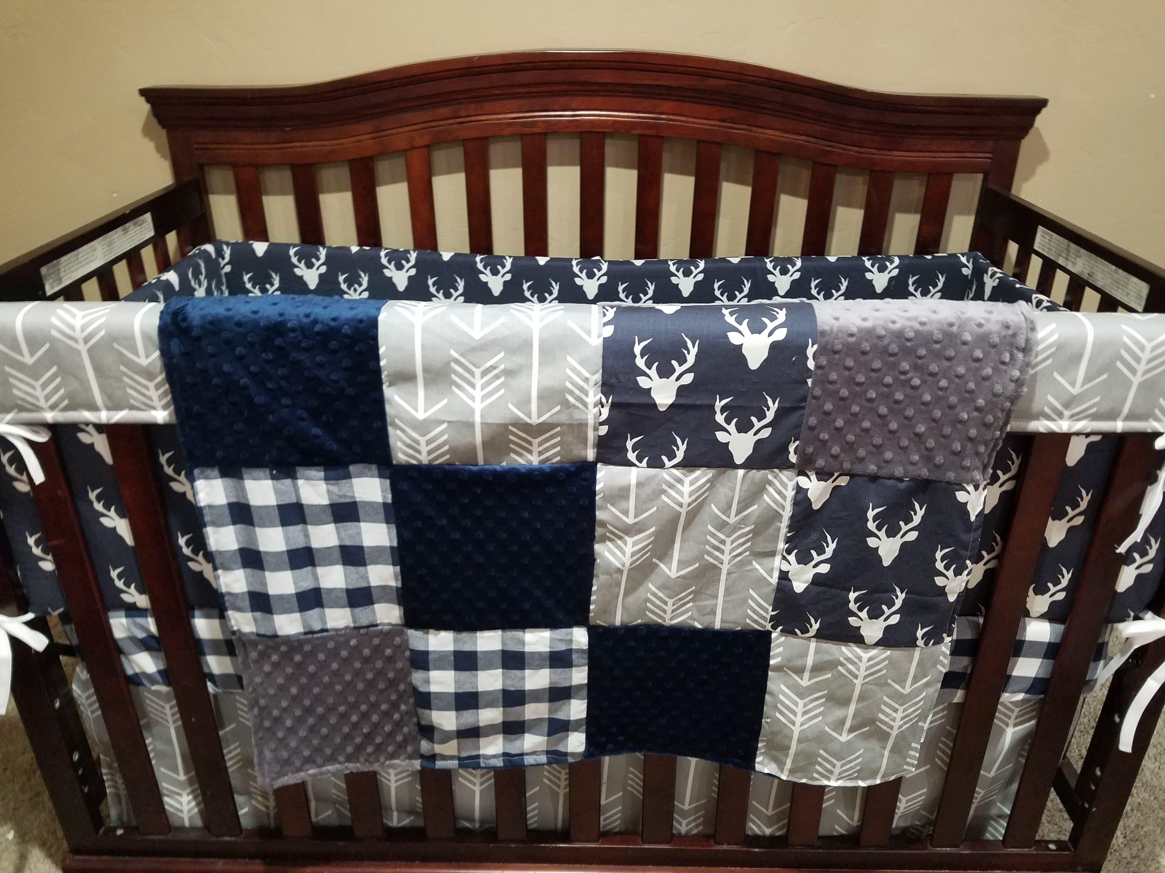 Boy Crib Bedding - Navy Buck, Gray Arrow, Navy Check, Gray ...