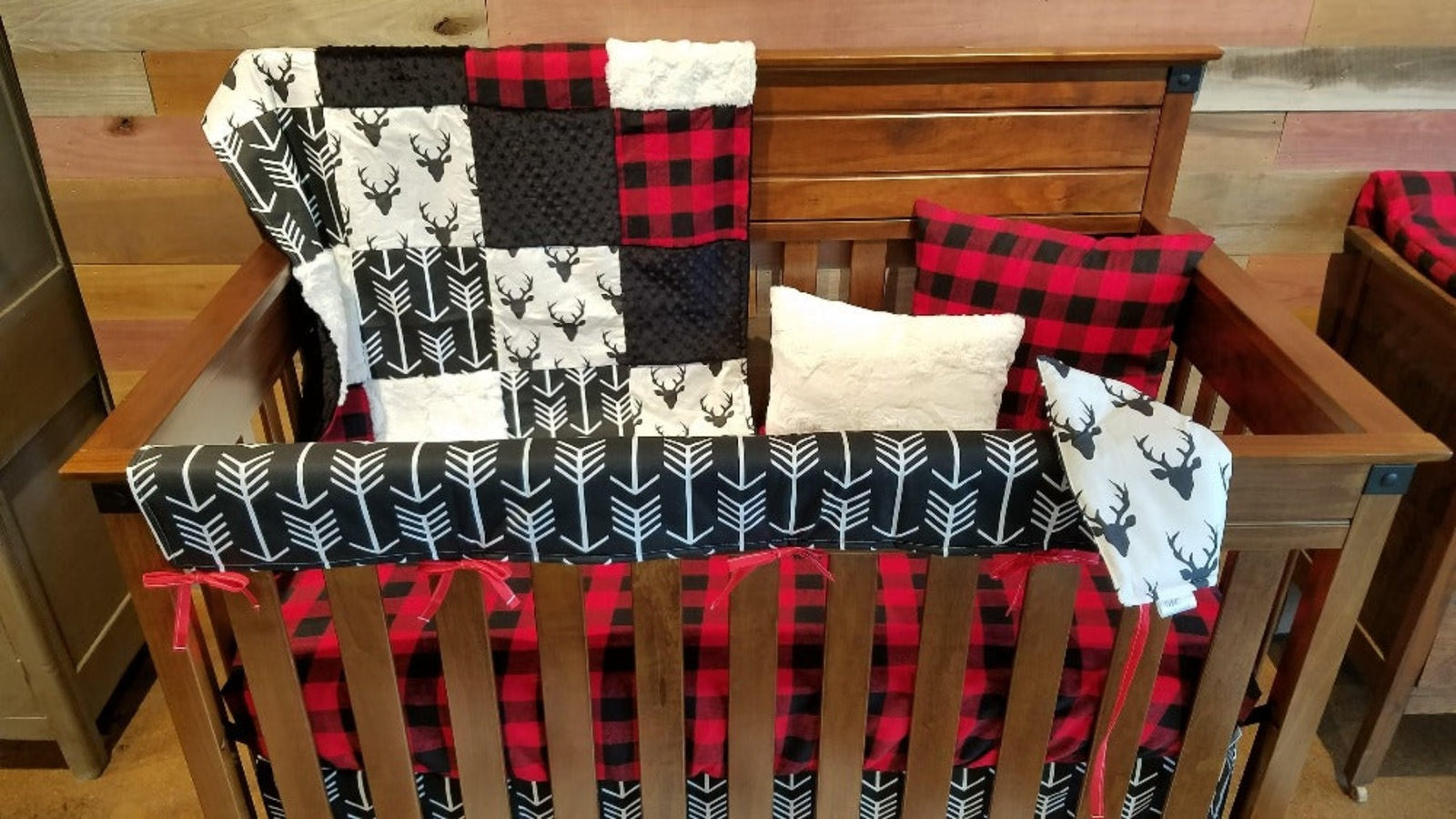 red plaid crib bedding